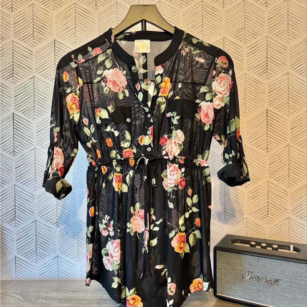 Floral Black Maternity Sheer Blouse